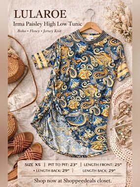 LuLaRoe Irma Paisley High Low Tunic Top XS